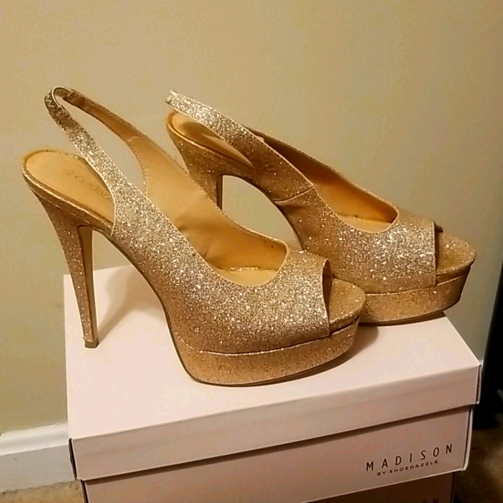 Gold glitter heels